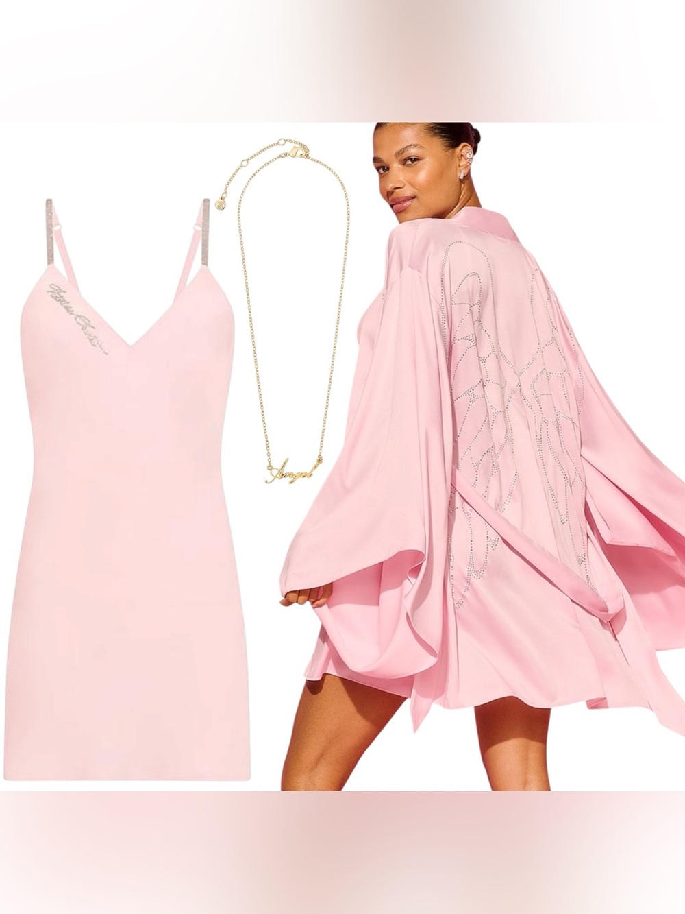 ✨ Victoria’s Secret Fashion Show ’26 – Satin Robe, Slip Dress & “Angel” Necklace